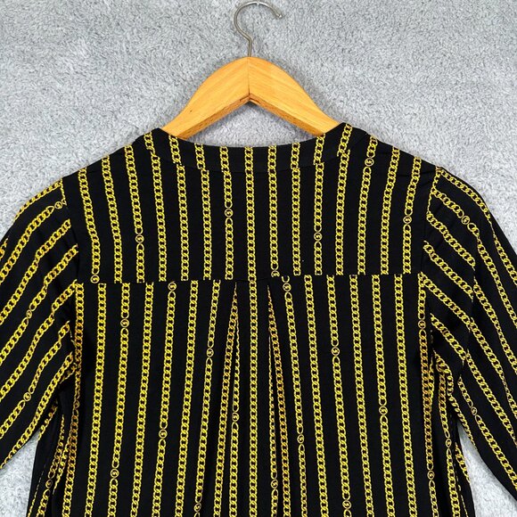 Michael Kors Women Half Zip Tunic Blouse Black/Yellow Chain Print Size S - Picture 4 of 13
